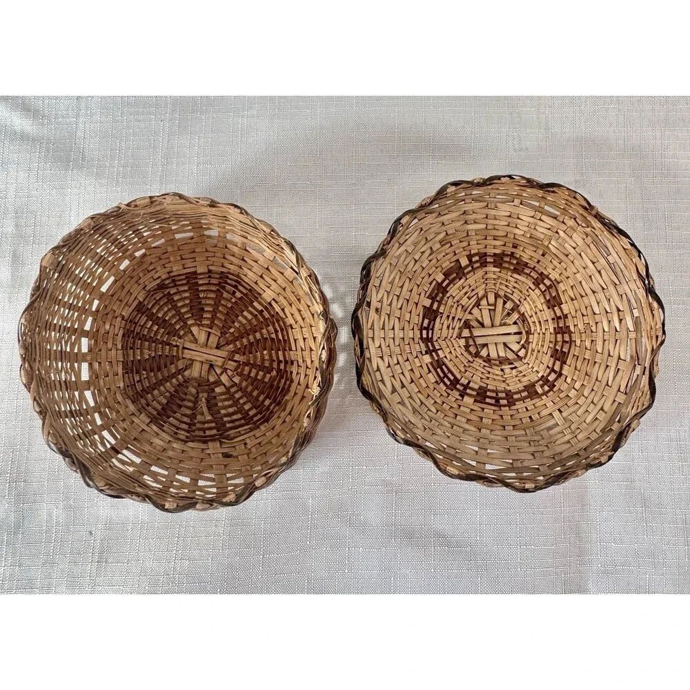Vintage Trinket Basket Native American Style Lid Ash Splint Wood Woven Folk Art